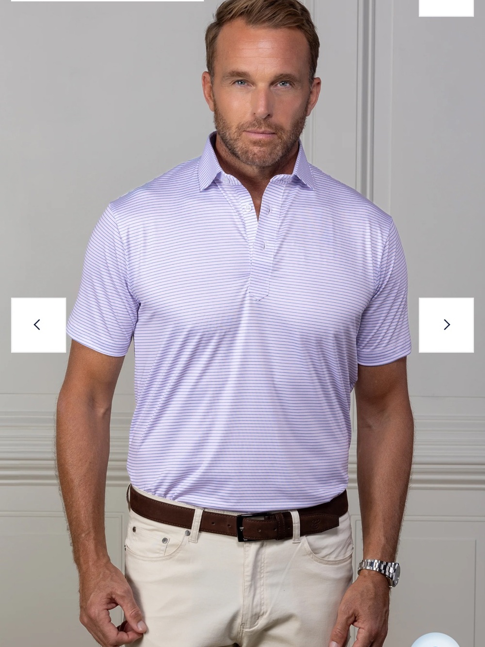 Collars & Co Mens Featherweight Flex Polo Classic Beookline  Lavender  Size M